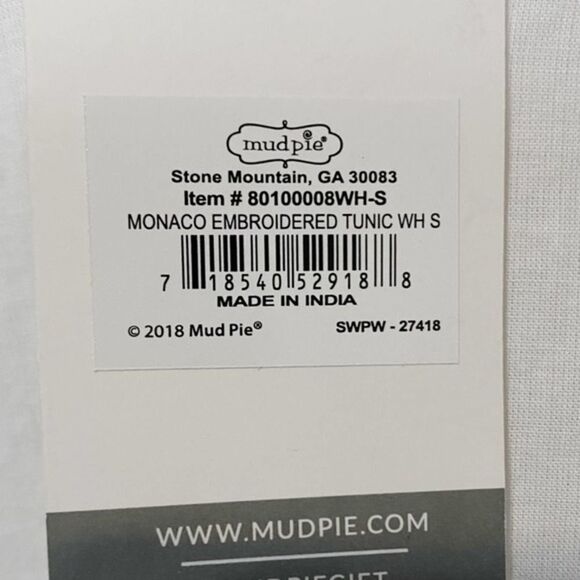 Mud pie White Blue Embroidered V-Neck Monaco Tunic top coverup Size Small NWT - Picture 10 of 12